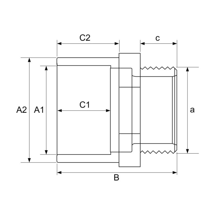 Подвійний адаптер ПВХ Hidroten 1002728, муфта/втулка, НР, d25-32 мм, 1/2"