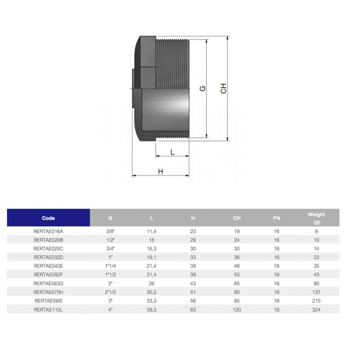 Заглушка ПВХ Effast RERTAE110L з зовнішньою різьбою d4"