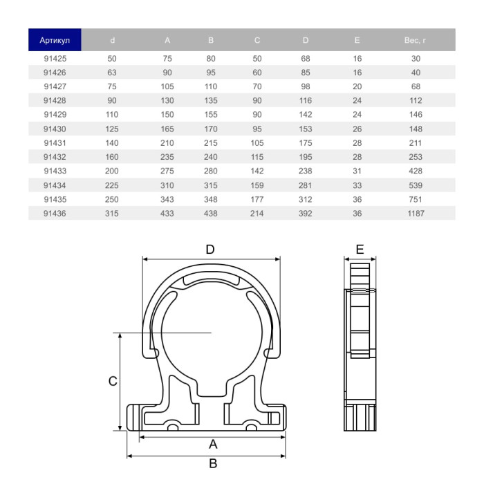 Кріплення для труб ПВХ Hidroten 1091431, з фіксатором, d140 мм